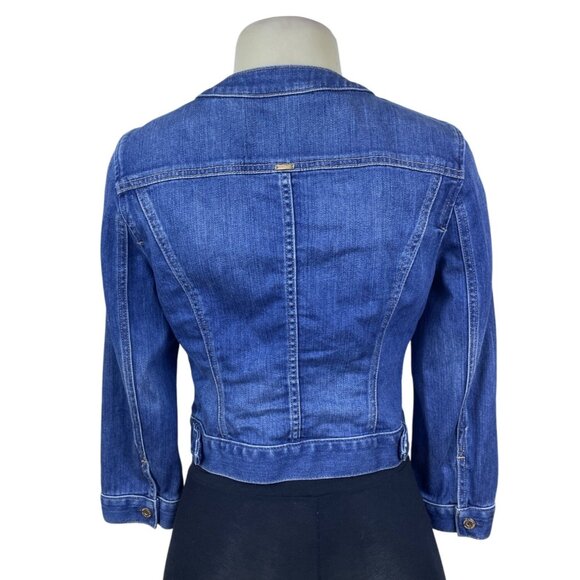White House Black Market Women’s Blue Denim Button-Front Fitted Jacket Sz 4 - Picture 3 of 9